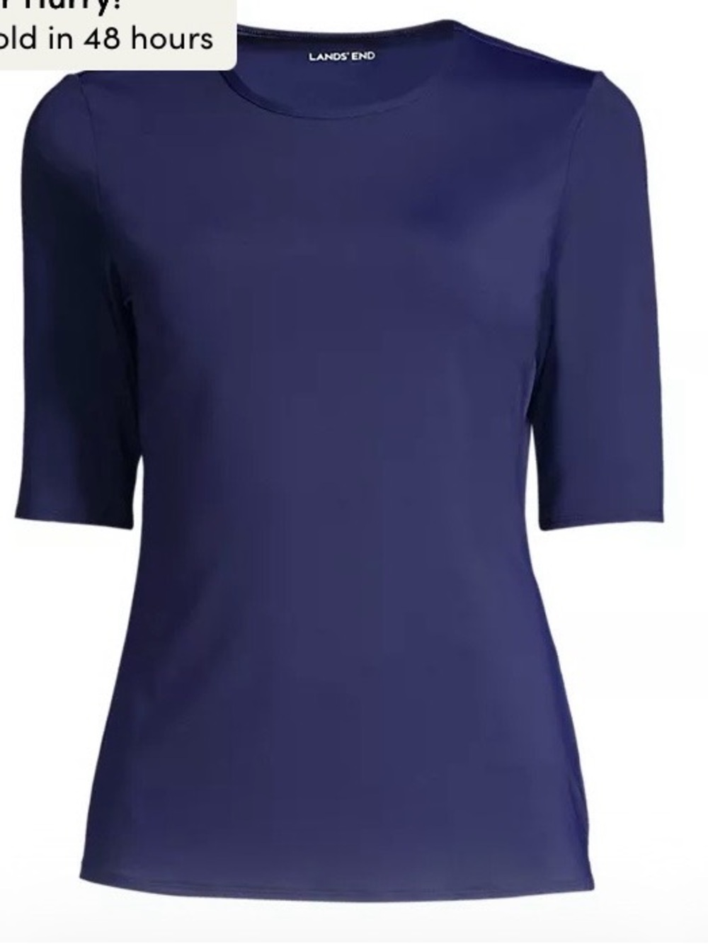 Lands End Women's SunShade UPF 50 Elbow Sleeve Rash Guard Swim Tee navy size xl